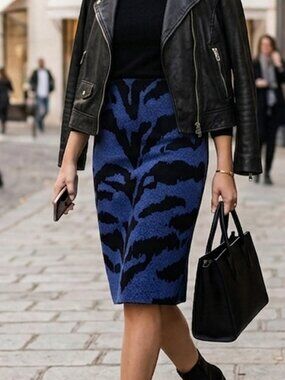 Carlisle chic navy and black zebra print pencil skirt